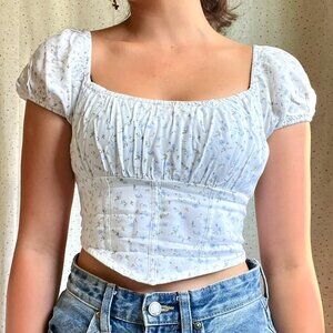 Hollister Co. Dainty White Floral Corset Top Puff Sleeves